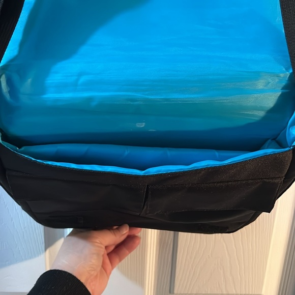 Lula Lifestyle Computer Tote Crossbody Messenger Bag black turquoise 11” - Picture 6 of 7